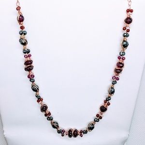 Garnet, hematite, 14kt gold filled necklace